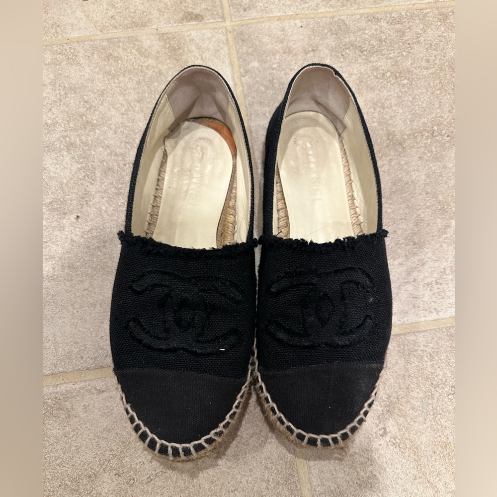 Chanel Black Canvas Espadrilles Size 38